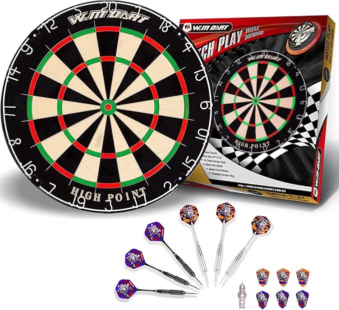 Dartscheibe Kork Offizielles mit Pfeilen Turniermaß Bristle Dart Scheibe Dartboard Steeldartscheibe Steeldart Dartscheiben Set 6 Dartpfeile Metallspitze,12 Flights