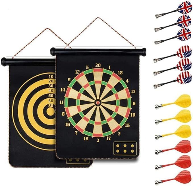 HelaCueil Magnetisch Sichere Dartscheibe Dartboards ∅38cm für Kinder und Erwachsene - Doppelseitige (mit 12 Pfeilen)