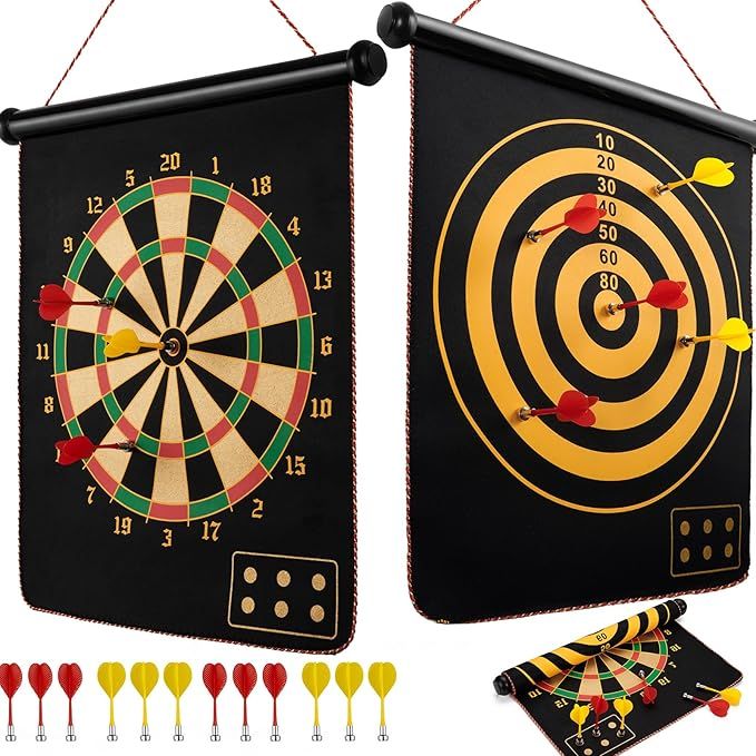 BATURU Magnetische Dartscheibe für Kinder ab 4 Jahren, doppelseitiges Magnet Dartboard mit 12 sicheren Darts, Geschenk für Jungen zum Geburtstag und Weihnachten, Indoor Outdoor Spiele