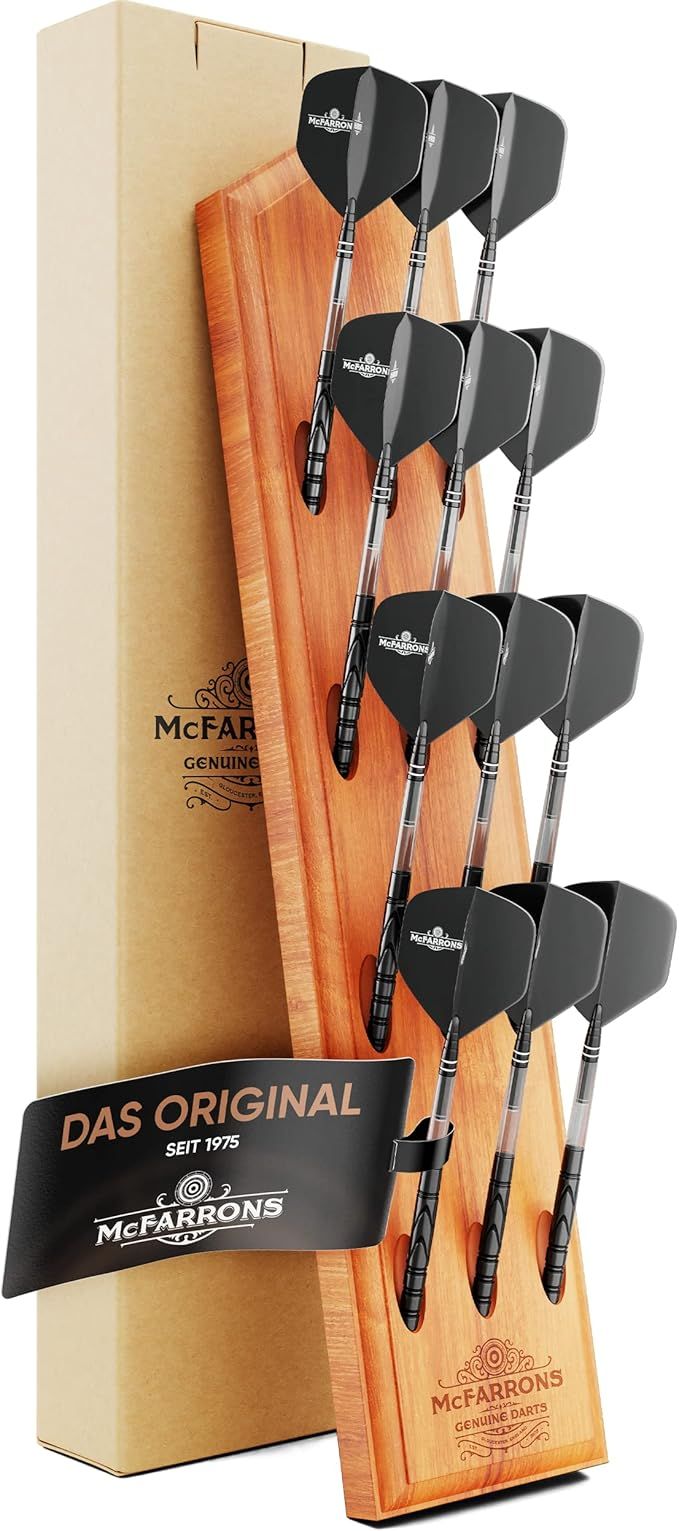 McFARRONS Dart Halter aus Holz für 12 Darts - Praktische Dart Aufbewahrung für die Wand als Zubehör für Jede Art von Dartscheibe - passend für Steeldarts und Softdarts.