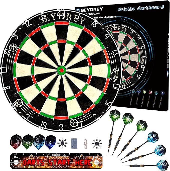 Seydrey Dartscheibe Kork Dartscheibe mit Pfeilen Offizielles Steeldartscheibe Dartscheibe Steeldart Dartscheibe Set 6 Dartpfeile Metallspitze,12 Flights,Rotierender Nummernrin