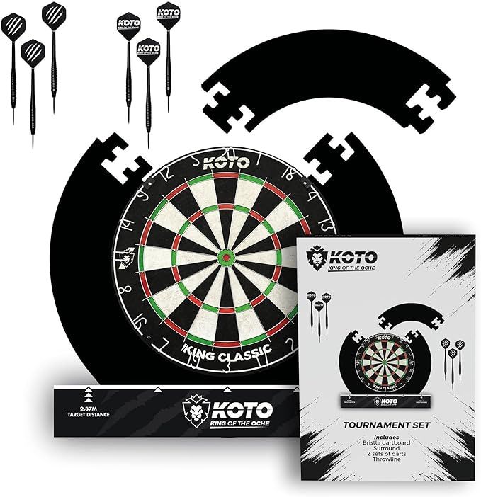 KOTO - Tournament Dartscheibe Set, inkl. Surround, 2 Sätze 23 Gramm Darts, Halterung Dartscheibe & Dart Oche
