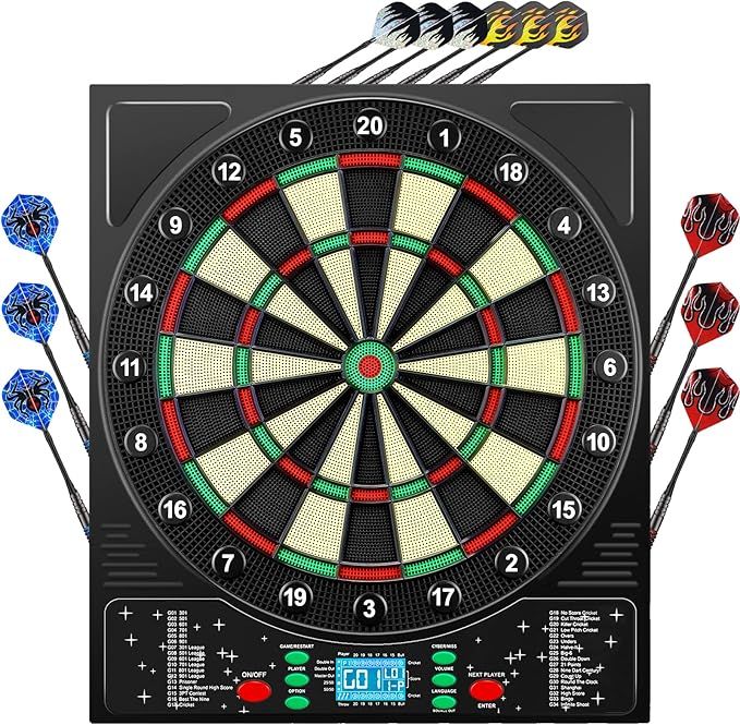 Mejasg Dartscheibe Elektronisch mit Deutsche Stimme&LCD-Bildschirm, Elektronische Dartscheibe mit 12 pfeilen, 34 Spiele&355 Variationen, Innovativer Dartautomat Elektronische Dartboard für 1-8 Spieler