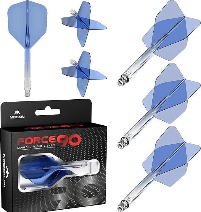 Mission Darts Force 90 | Integriertes präzisionsgeformtes Dart-Flight und Schaftsystem, Packung mit 3 professionellen, langlebigen kombinierten Dart-Flights und Schäften, Standard Nr. 6