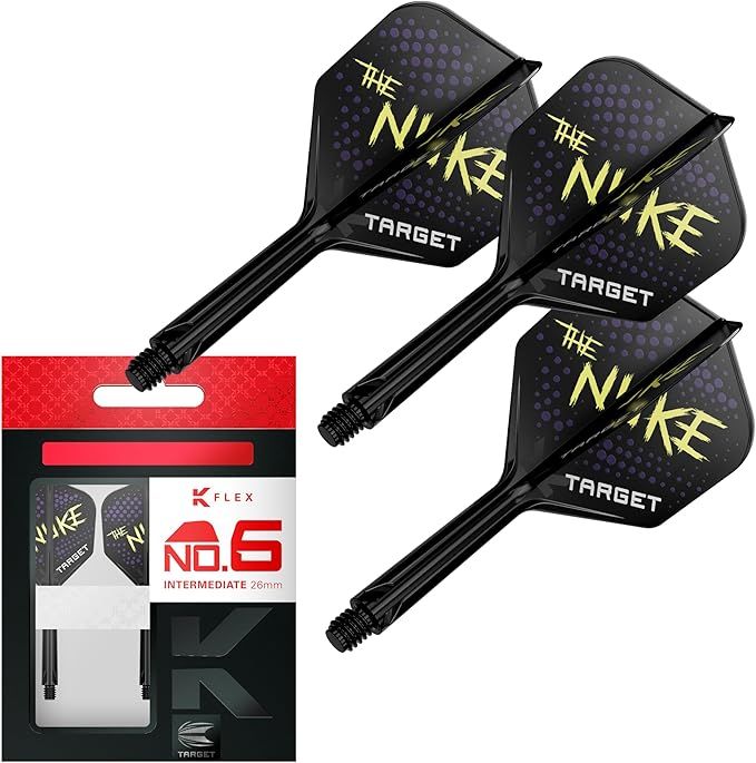 Target Darts Luke Littler K Flex Flights and Shaft System, Nr. 2/Nr. 6 | 3er-Pack Kflex All In One Flights, Die Nuke Player Edition Dart-Zubehör | K-Flex Dart-Vorbau Short/Intermediate/Medium