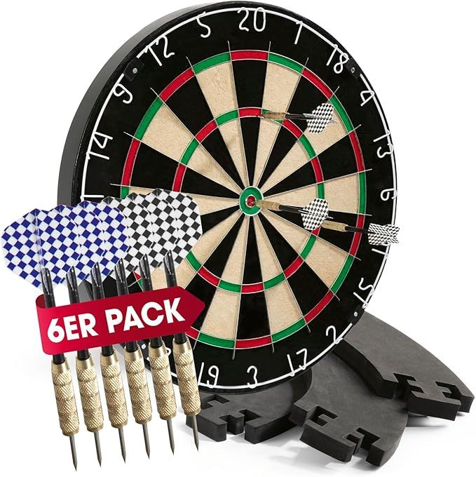 #DoYourDart Dartscheibe | 6 Dartpfeile – Steeldart inkl. Flight | Dart Komplett-Set | Sisal Dartscheibe mit Dart-Surround | Dartboard – selbstschließende brasilianische Sisalfasern