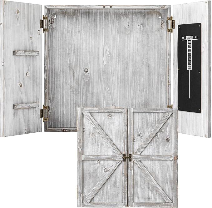 Colingmill Barn Style Dart Board Cabinet Only 24 Inch Barnwood Dartboard Case Cabinet Only with Doors Scoreboard Two Built-in Dart Holders, Dartboard Not Included