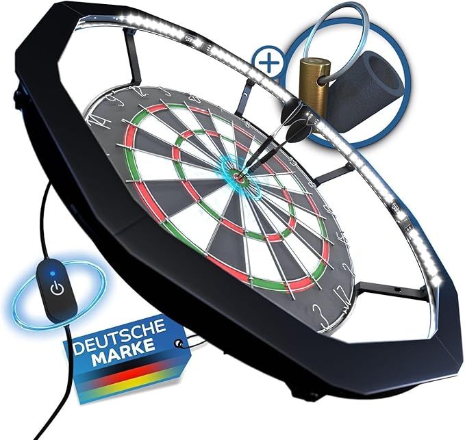 Heimfleiss® 360° Dart Beleuchtung | Blendfreie Dartscheibe Beleuchtung mit Ultra-Light-LEDs | Dart Lichtring + Schaft Entferner & Spitzer | Dartboard Beleuchtung | LED Darts Licht